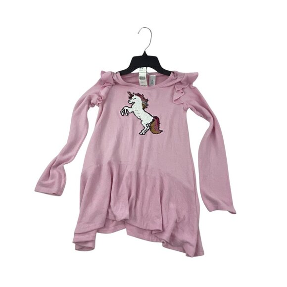 Extremely Me NWT Girls Sequin Unicorn Ruffle Long Sleeve Shirt Top L Pink Casual - Picture 8 of 9